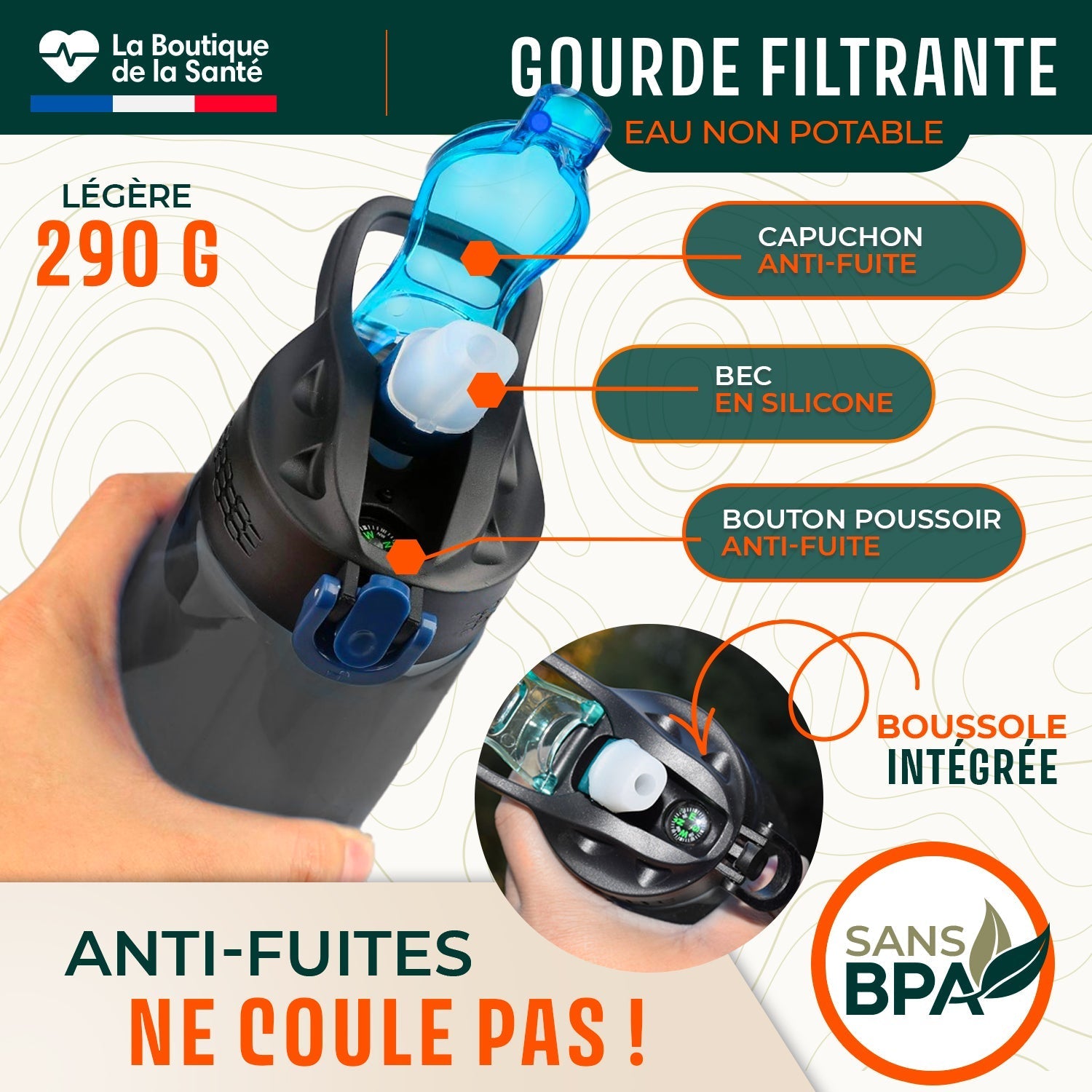 Gourde filtrante pour eau non potable + E-BOOK OFFERT