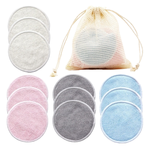 12x Cotons démaquillants lavables en fibres de bambou