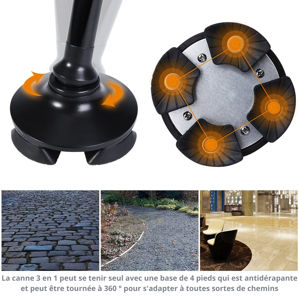 Canne de marche 3 en 1