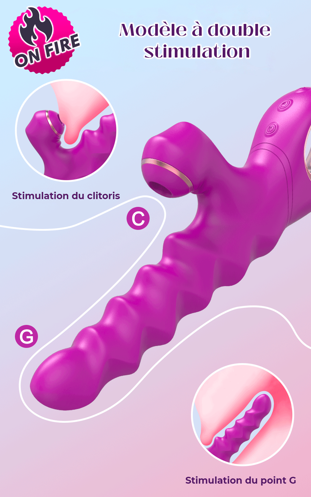 ON FIRE - Vibromasseur texturé chauffant 2 en 1