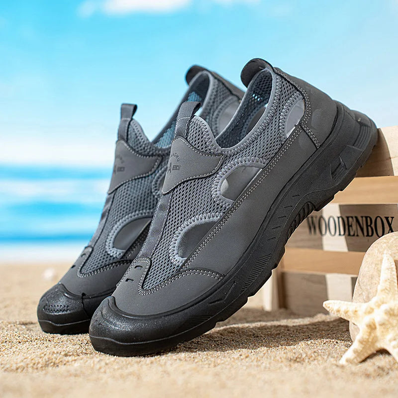 Men's breathable cut-out summer sandals — ultra-light, non-slip, beach & walking