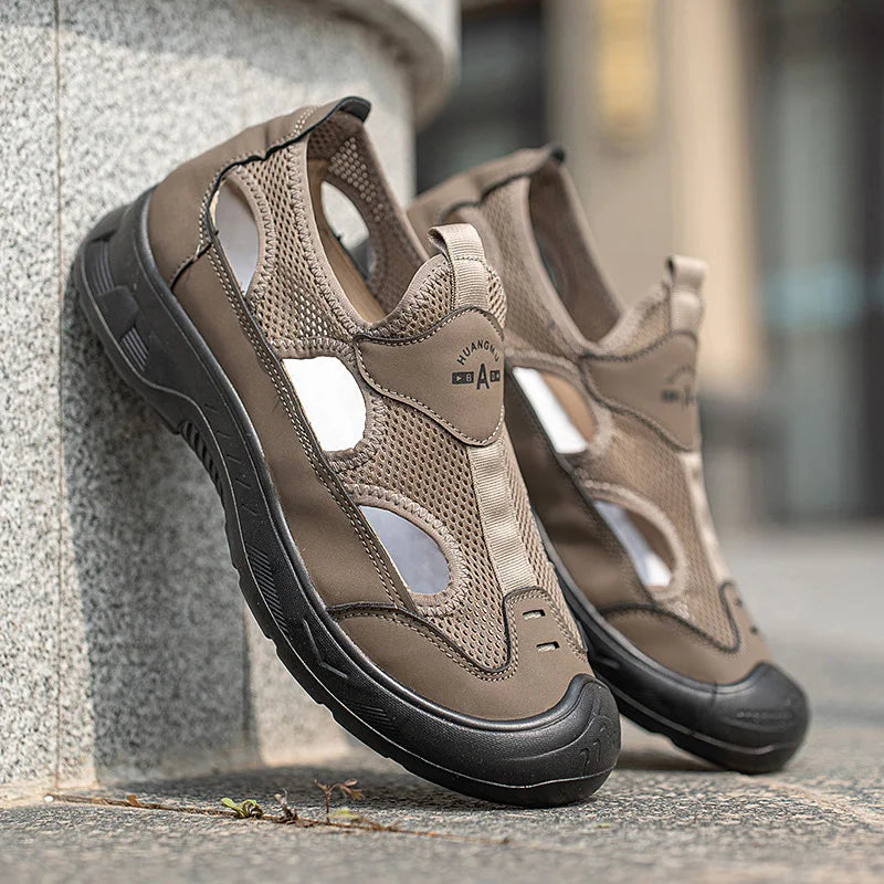 Men's breathable cut-out summer sandals — ultra-light, non-slip, beach & walking