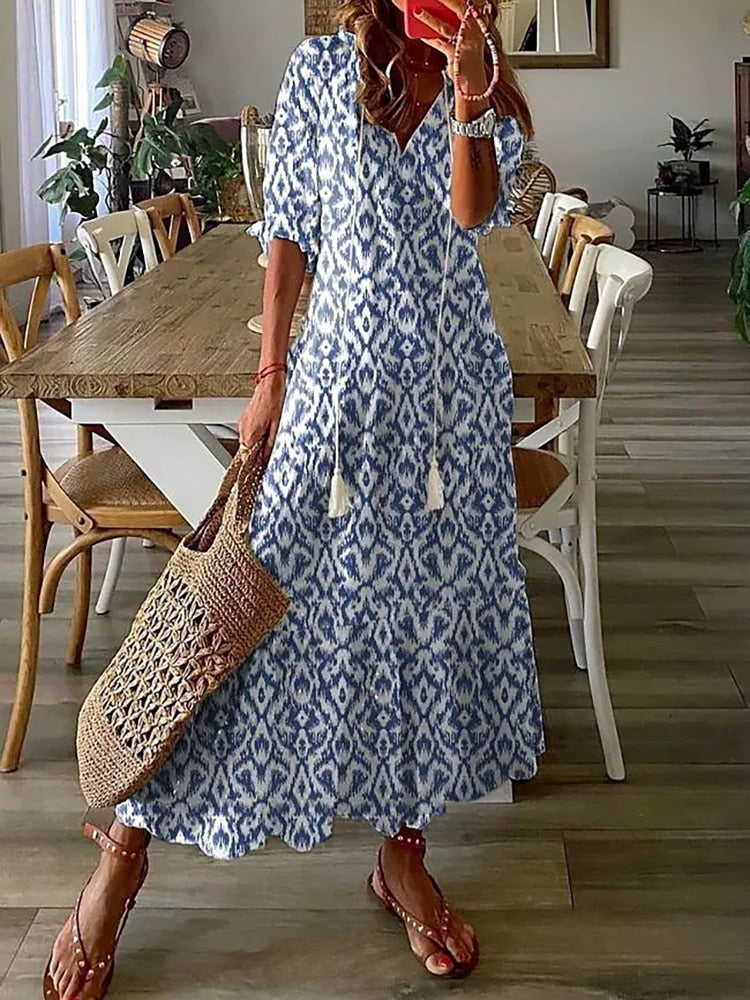Robe Longue d'Été À Imprimé Floral