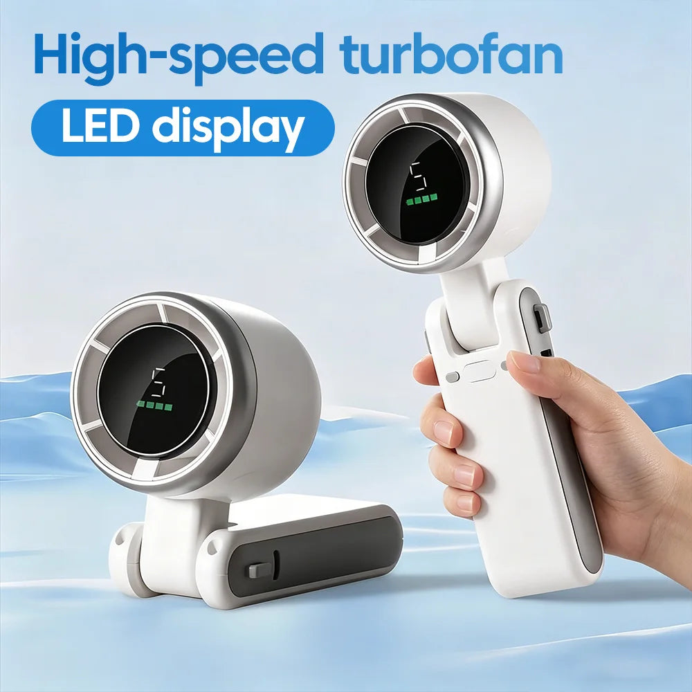 Ventilador plegable portátil Tipo-C de 5 velocidades — pantalla digital y cordón