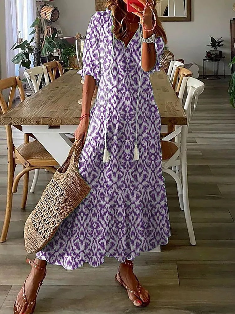 Robe Longue d'Été À Imprimé Floral