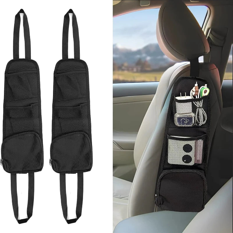Juego de 2 organizadores laterales para asientos de coche – Bolsas de almacenamiento de malla colgantes multi-bolsillos