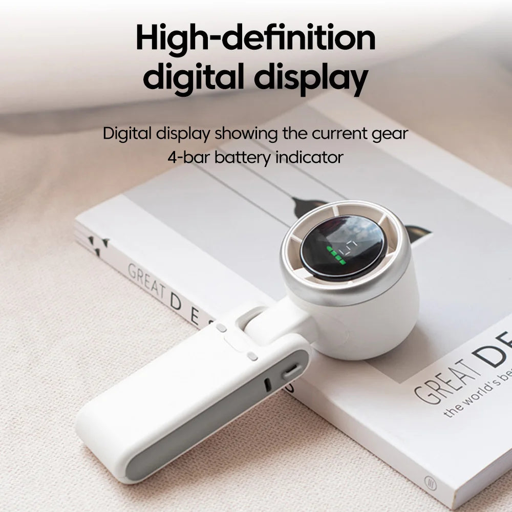 Ventilador plegable portátil Tipo-C de 5 velocidades — pantalla digital y cordón